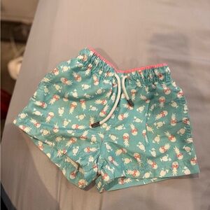 Kids Teal Pineapple Print Swim Trunks